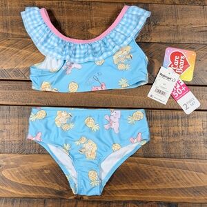 Care Bears Toddler Girls 2-Piece Blue Ruffle Bikini Swimsuit UPF 50+ Size 4T